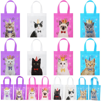 Ferraycle 24 Pcs Cat Party Favor Bag Cute Cat Goodie Bags Pet Party Favor Shopper Pet Themed Treat Supplies Non Woven for Baby Shower Birthday Decoration Supplies