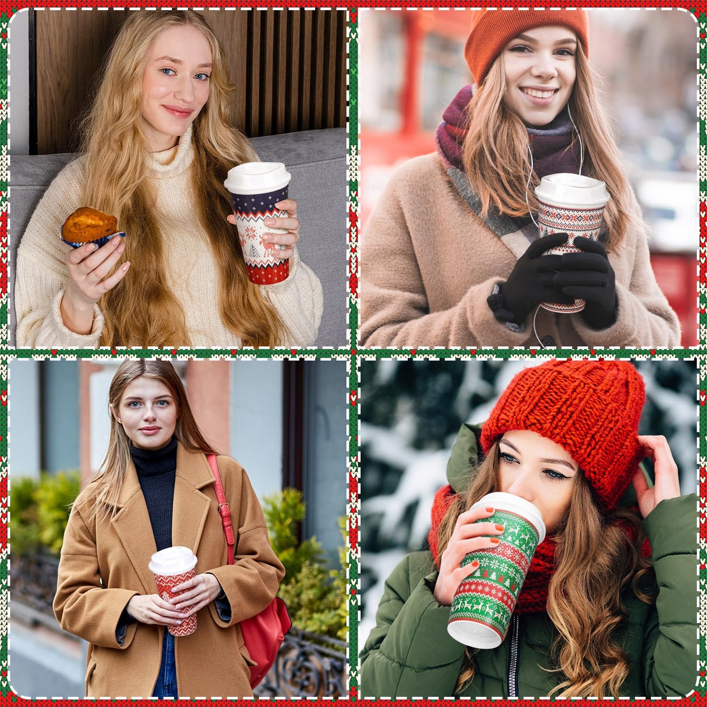Pickmesh 12 Pack Christmas Coffee Cups Gifts Bulk 16 oz Reusable Coffee Cup Tumblers with Lid Plastic Cups Travel Mug Thank You Gifts for Women Coworkers Holiday Drinks