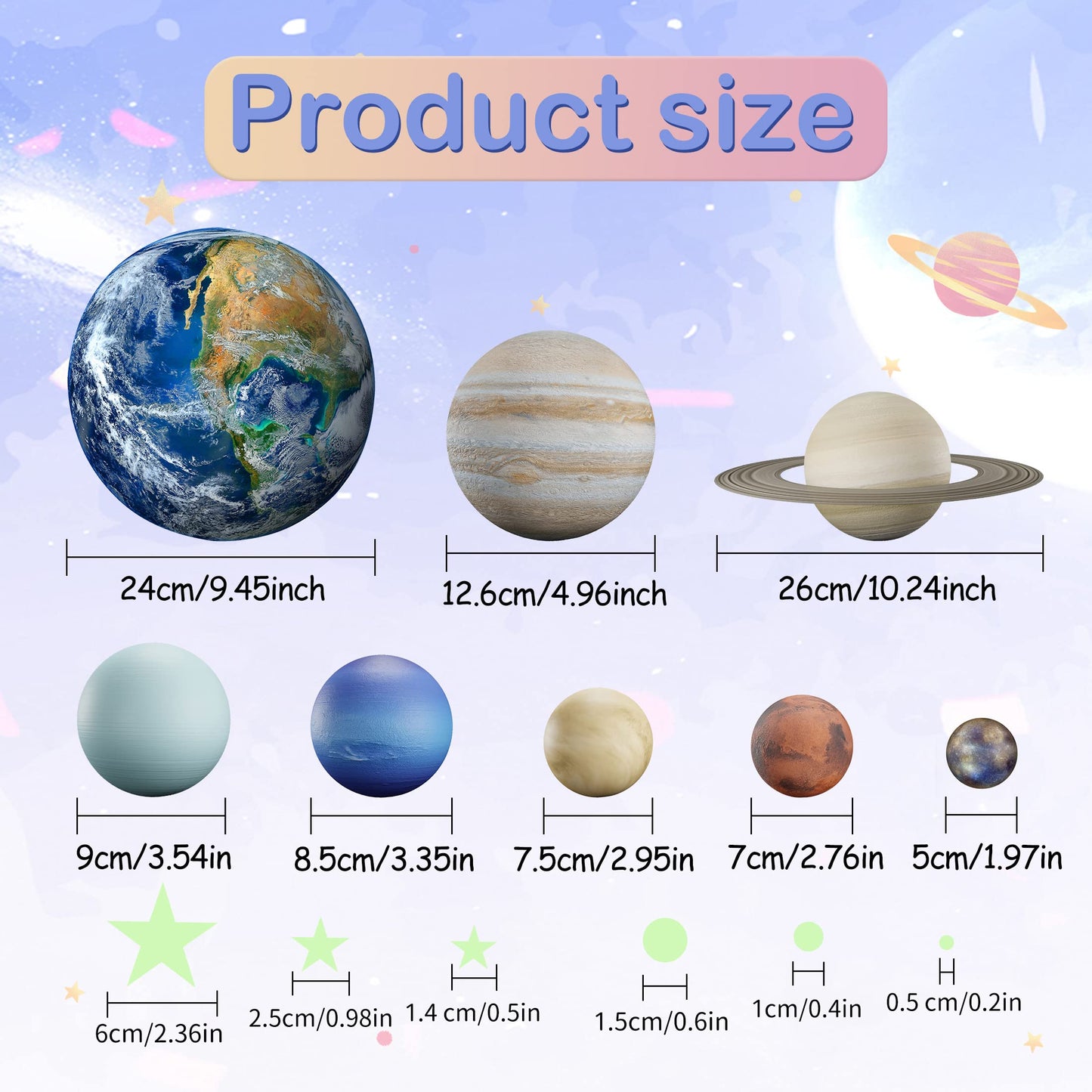 Glow in The Dark Stars Solar System Wall Decals, The Earth Wall Stickers for Bedroom, Baby Nursery Planets Sticker Decoration for Ceiling (Green)