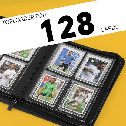 Toploader Binder, 4 Pocket Trading Card Binder Holds 128 Top Loaders, Premium Zipper Card Storage Case with Double-Sided Pockets for 3x4'' Toploaders, TCG, MTG, Sports Cards.(grass green)