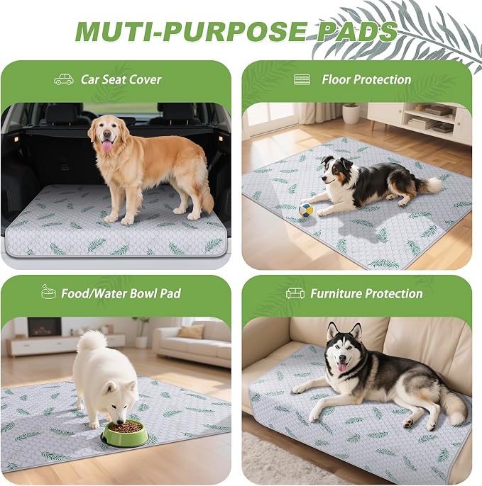 WanpeeGoo Washable Pee Pads for Dogs, 2Pack Reusable Puppy Pads, Super Absorbent & Leakproof Dog Pads, Anti-Slip Dog Pee Pads for Puppy Training & Incontinence, Leaf Pattern 48"x48"