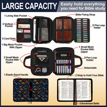 IBOVODI Dinosaur Bible Cover Case for Kids Boys Mens, Large T-rex Bible Carrying Book Case Church Bag Strap Handle Zipper Pocket, Bible Study Supplies Journaling Kit, Highlighters Pens Cross Clips