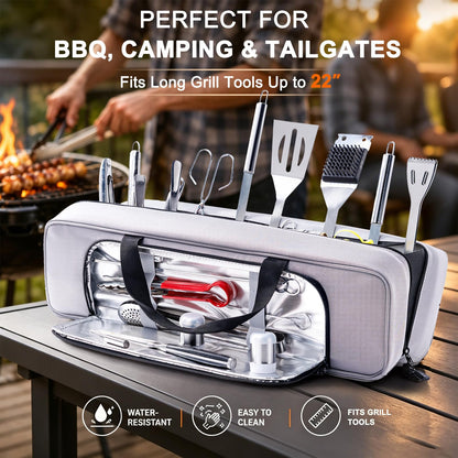 Grill Tool Bag, 22" Heavy Duty BBQ Accessories Organizer with Insulated Lining, Large Grill Utensil Organizer & Caddy for Blackstone Griddle, Camping, Tailgating, BBQ Gifts for Men (Bag Only)
