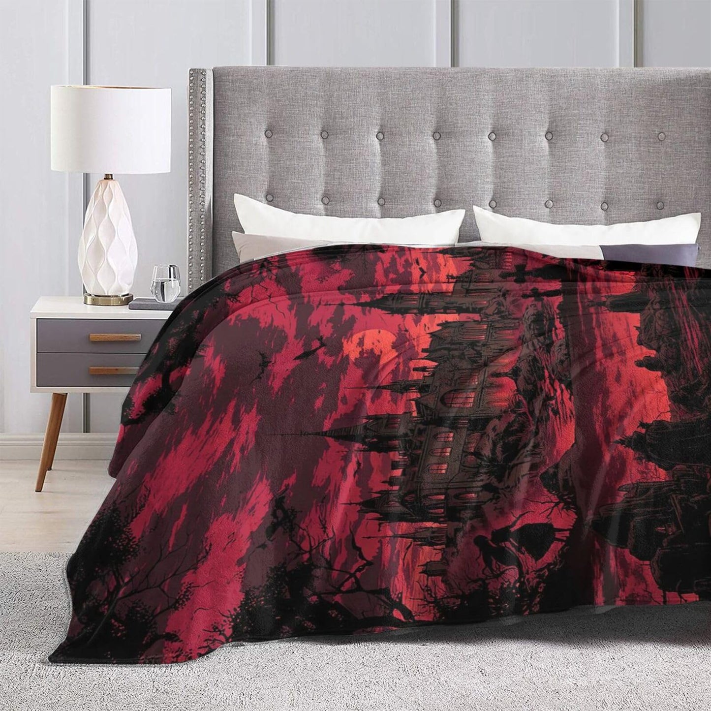 Gothic Blanket for Women Men, Super Soft Funny Cool Red Castle Halloween Gothic Bat Throw Blanket Gifts for Kids Adults, Warm Cozy Fuzzy Plush Fleece Flannel Goth Blankets 50"x40" for Couch Bedding