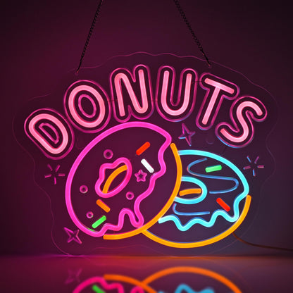 JOMOBUTY Donuts Neon Sign, Neon Lights Hanging Wall Art Decoration for Home Kitchen Business Bakery Restaurant Bar Cafe Fast Food Shop, USB Powered Ultra Bright Dimmable