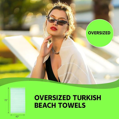 HAVLULAND Turkish Beach Towels, Oversized 40"x72" Turkish Bath Towel, Highly Absorbent Quick Dry Sand Free Beach Towels for Beach Pool Spa Gym Yoga Travel Camping Picnic Blanket - Beige