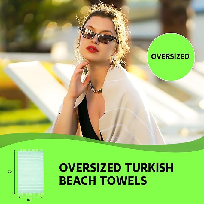 HAVLULAND Turkish Beach Towels, Oversized 40"x72" Turkish Bath Towel, Highly Absorbent Quick Dry Sand Free Beach Towels for Beach Pool Spa Gym Yoga Travel Camping Picnic Blanket - Light Grey