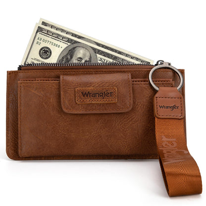 Montana West X Wrangler Brown Wristlet Wallet Minimalist Clutch Womens Wallet Rfid Card Cases & Money Organizers with Coin Purse and Smooth Zipper
