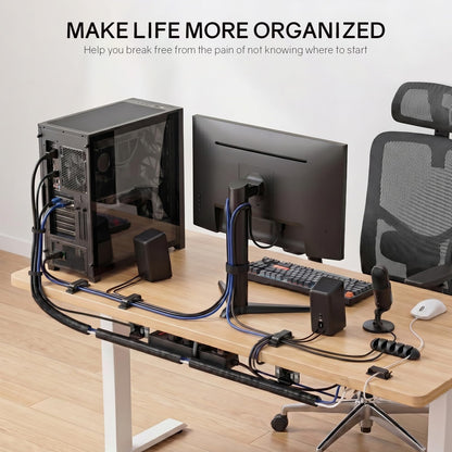285 PCS Cable Management Kit - 4 Cable Sleeve Split, 50 Adhesive Cable Clips, 9 Cable Holder, 2 Roll Cable Organizer Straps, 200 Cable Zip Ties with 20 Mounts, for Computer TV Under Desk - Black