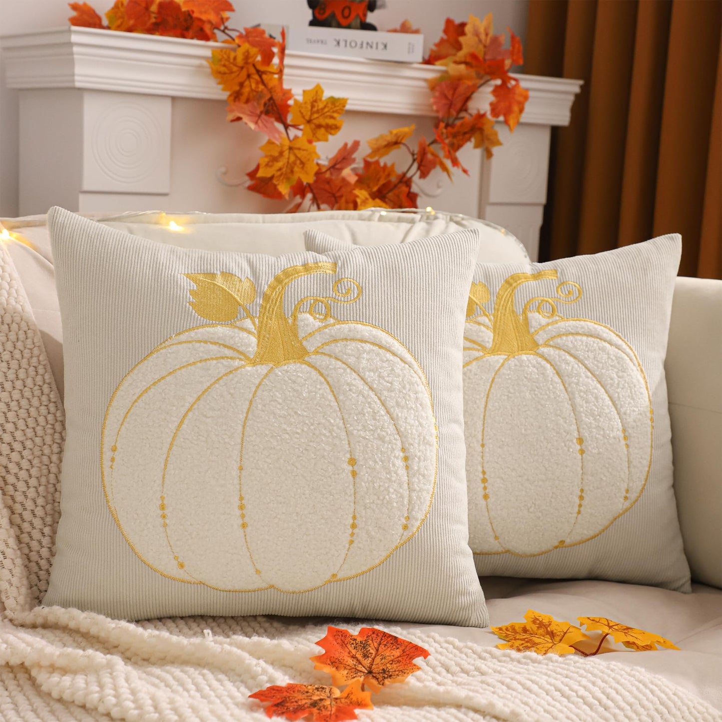 LUOYEHK Halloween Pillow Covers 18x18 Set of 2 Fall Pumpkin Decorative Throw Pillow Covers Thanksgiving Farmhouse Corduroy Cushion Covers for Couch Sofa Bed