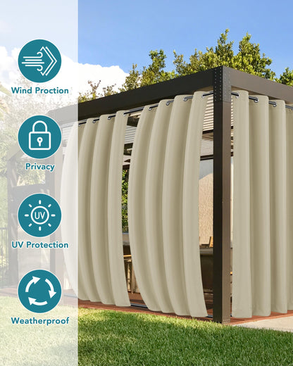 HolidayIdeas Outdoor Curtains for Patio Waterproof-4 Panels 54"x84"-Windproof Weatherproof Privacy Cream Outside Curtains-Grommet Top and Tab Bottom Drape for Gazebo, Porch, Pergola, Cabana, Backyard