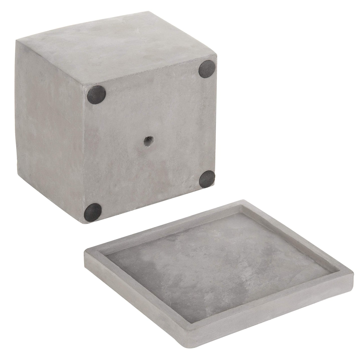 MyGift 5-Inch Square Light Gray Cement Plant Pot with Drainage, Small Flower Succulent Planters with Removable Saucer Trays, Set of 2
