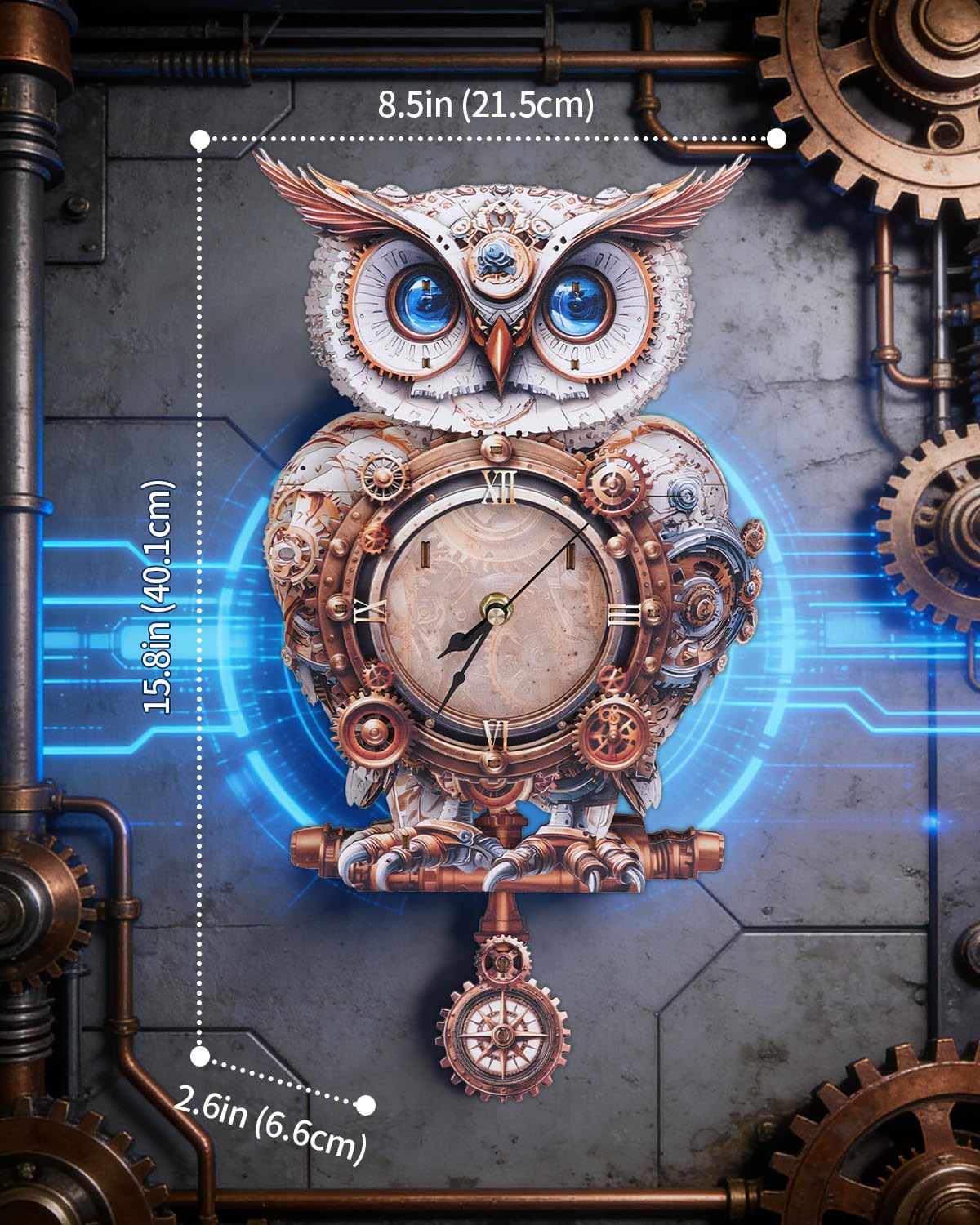 Rnfinewow 3D Wooden Puzzles for Adults, 3D Puzzle Owl Clock Kit (with Pendulum), Mechanical Owl 3D Puzzles for Adults Home Decor DIY Clock Puzzle Gifts for Women Men