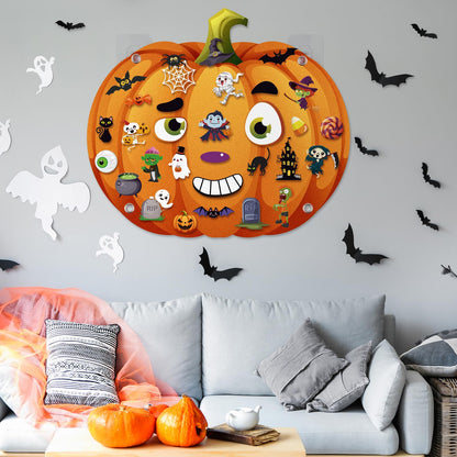WovWeave 2.79ft DIY Felt Halloween Pumpkin Hanging Decor with 44 Pcs Ornaments Felt Pumpkin Witch Bat Kits with Hooks for Halloween Party Favor Gifts Home Wall Hanging Decorations Fun Activity