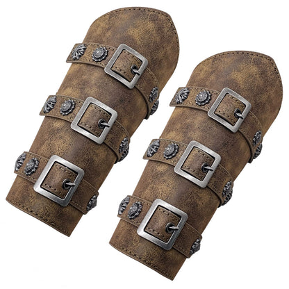 Jeilwiy Leather Gauntlet Wristband Viking Wrist Guards Renaissance Arm Cuffs Archery Bracers Leather Armband Wrist Armor Viking Faux Leather Arm Bracers Brown Bracers for Men Women