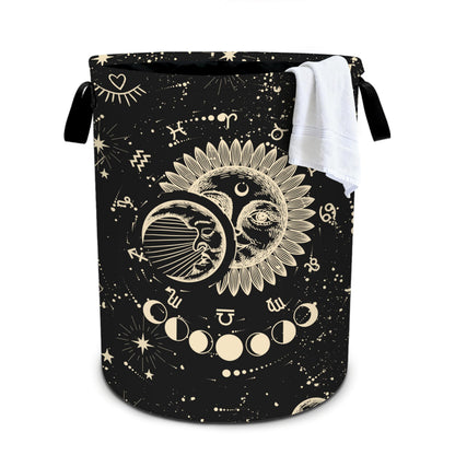 Sun Moon Laundry Basket Storage Bin Foldable Laundry Hamper Clothes Storage Bucket Organizer 19.6x15.7 Inch For Laundry Room/Bedroom/Bathroom
