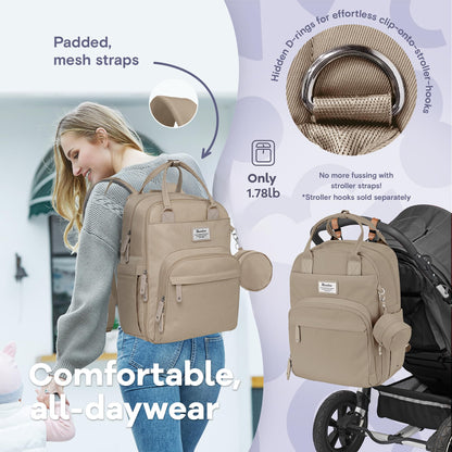 RUVALINO Diaper Bag Backpack-Multifunction Baby Travel Bag with Changing pad, Insulated Bottle Holders & Pacifier Case, Large Capacity, Waterproof, Clay