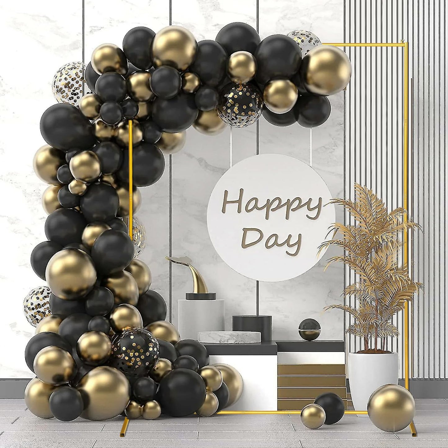 CHUN QIANG CAI DESIGN Metal Wedding Arch Backdrop Stand 6.6x5 FT Gold Square Balloon Arch Frame for Wedding, Birthday Party, Baby Shower Ceremony Decoration