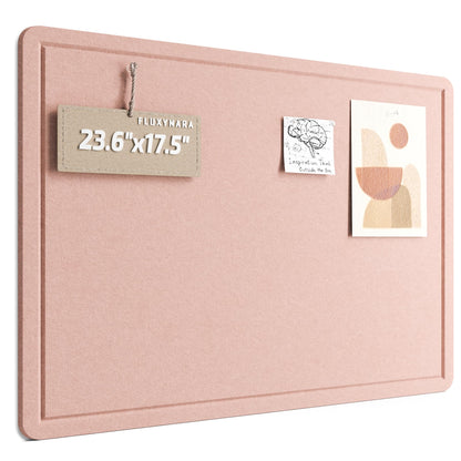Fluxynara Bulletin Board, 23.6" x 17.5" Cork Board Alternative with 12 Safe Removable Adhesive Tabs, Foldable Felt Pin Board for Home Office, Classroom, Bedroom,Entryway for Walls—Pink