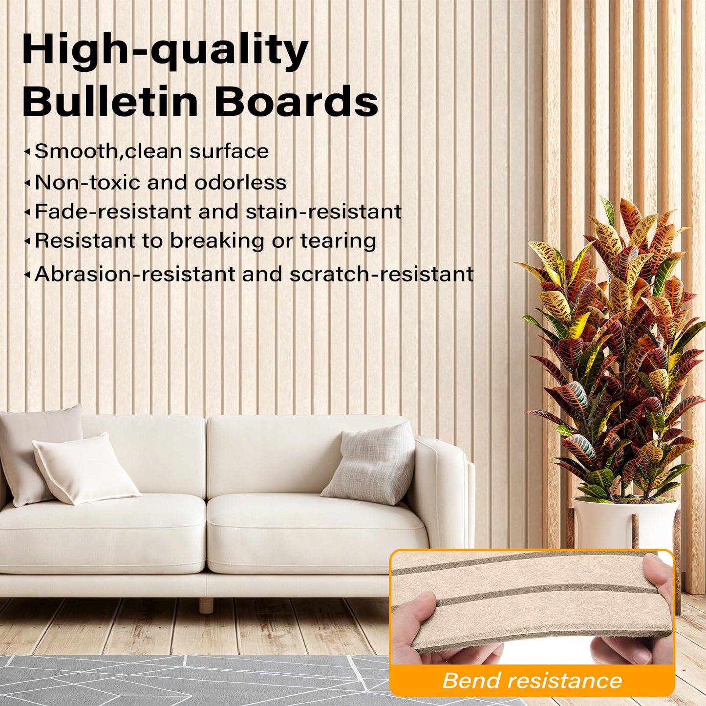 Large Felt Bulletin Board，47.2" x 35.4" 12 Pack Cork Board Alternative for Walls,Felt Wall Tiles for Office & Home Decor,Pin Board with 30 Pcs Pushpins and 72 Adhesive Tabs-Camel