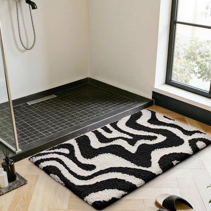 LUMI Non Slip Bathroom Rug Modern Aesthetic, Ultra Soft Absorbent Washable Bath Mats, Quick Dry Premium Floor Rugs for Shower, Tub, Black and White, 24x36