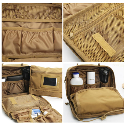 SMONT Tactical Toiletry Bag for Men Travel, Hanging Dopp Kit Shaving Hygiene Bag for Traveling Bathroom Brown