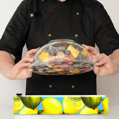 Chicwrap Lemon Refillable Plastic Wrap Dispenser - Includes One 12" x 250' Roll of Professional Grade Plastic Wrap - BPA Free and Kosher Certified - Reusable Dispenser w/Slide Cutter