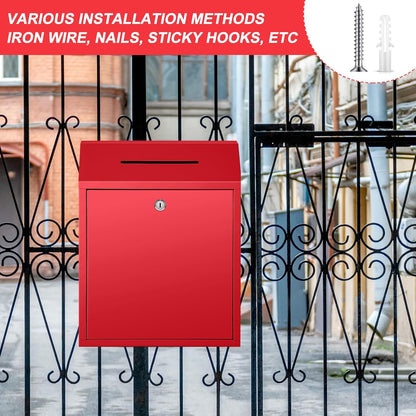 Metal Donation Cash Box Collection Safe Suggestion Box with Lock Wall Mounted Mailbox Delivery Ballot Container for Home Office Outdoor Door(Red,15 x 12 x 4 Inch)