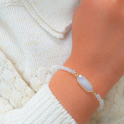 Moonstone Bracelet Birthday Gift for Girls, Toddler Bracelet with Certified 925 Sterling Silver 18K Gold Vermeil Moonstone Crystal Charm
