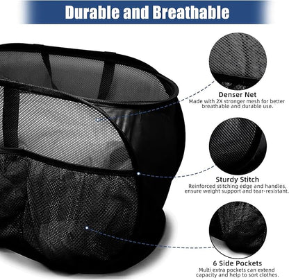 Collapsible Laundry Baskets, Upgrade Pop Up Laundry Hamper with Convenient Bags, Foldable Laundry Basket Mesh Light Weight, Easy to Carry Clothes Hampers for Laundry, Dorm, Toys, Travel Black