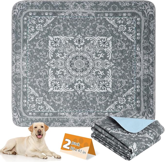 KOOLTAIL Washable Pee Pads for Dogs, 2 Pack Super Absorbent Reusable Puppy Training Pads Waterproof, Nonslip and Leak-Proof Dog Pee Pads, Large Pet Mats Whelping Pads for Floor, Crate, Couch 36*41