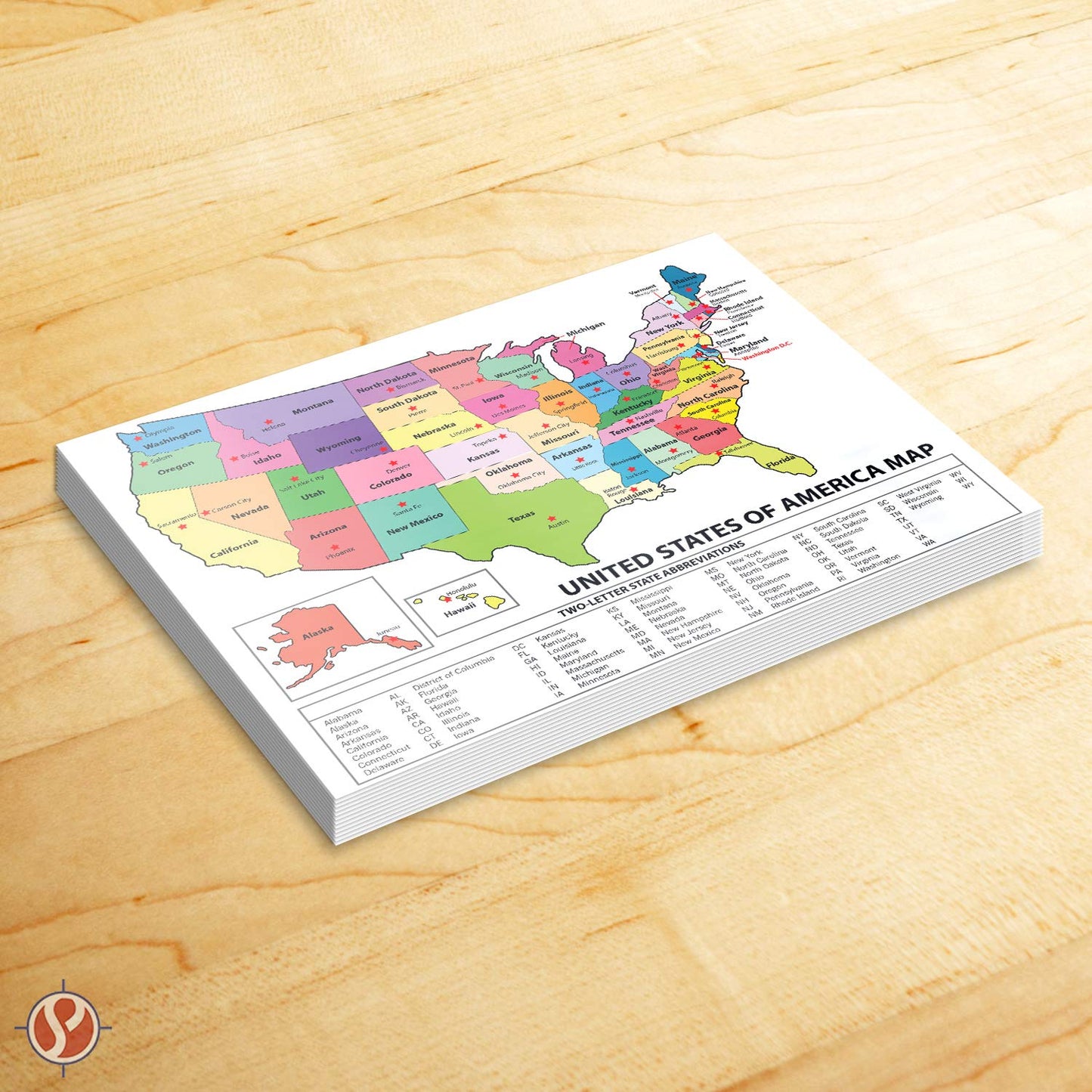 United States Map - USA Poster, US Educational Map - With State Capital - for Ages Kids to Adults- Home School Office - Printed on 12pt. Glossy Card Stock | Bulk Pack of 10 | 8.5 x 11 Inches