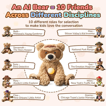 AI Talking Interactive Plush Toy Figure, ChatGPT Smart Storytelling Singing Teddy Bear Gift AI Stuffed Animals English Spanish, Educational Emotional Companion, Real-Time Voice AI Toys for Kids Age 3+