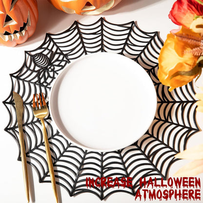 8 Pcs Halloween Spider Web Placemats- 15" Heat Insulation Halloween Placemats Spider Web Table Mats- Hollow Out Spiderweb Coasters Placemat for Dining Table Halloweens Decoration (Black)
