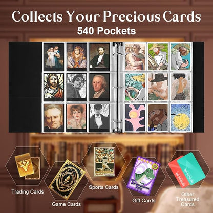 WOT I Vintage Leather Card Binder | Holds 540 Cards, Refillable Leather 3 Ring Binder for MTG/TCG/Sports Cards, Elegant Book-Style Organizer - Dark Green