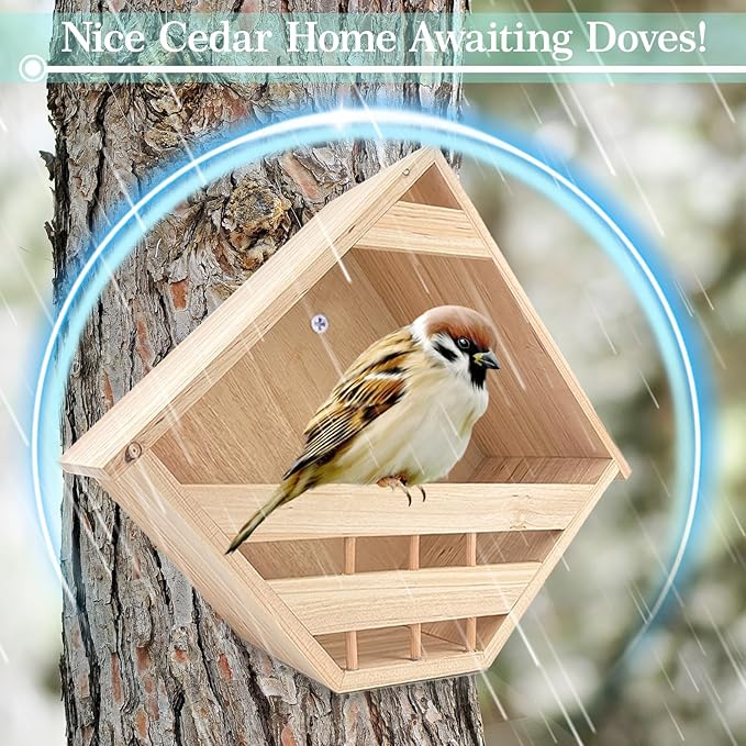 Mourning Dove Nesting Box Cedar Wooden Birdhouses Shelter Triangular Opening Pigeon Roosting Platform for Outdoors Garden Yard Decor