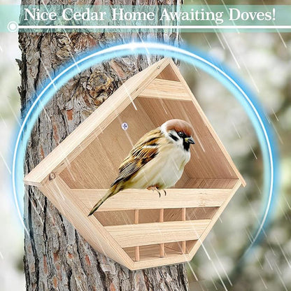 Mourning Dove Nesting Box Cedar Wooden Birdhouses Shelter Triangular Opening Pigeon Roosting Platform for Outdoors Garden Yard Decor
