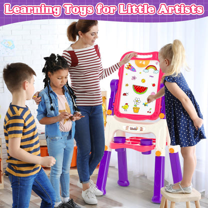 Easel for Kids Chalkboard,Toddler Toys for 3+ 4 5 Year Old Girl Gifts,Double Sided Magnetic Kid Art Ease,Drawing Painting Board,Toddler Easel Learning Toys for 3+ 4 5 Girl Birthday Gifts