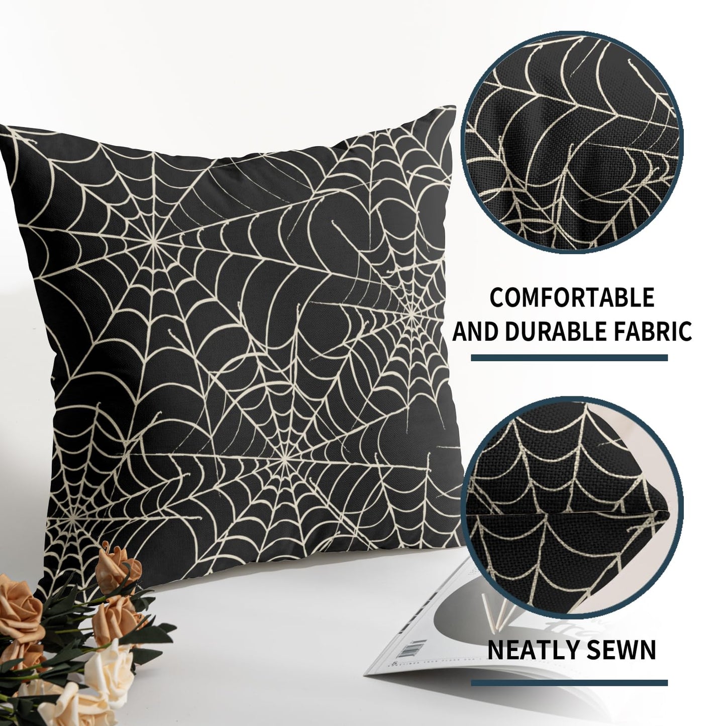 Halloween Spiderweb Pillow Covers 18x18 Set of 2 Black White Spider Web Outdoor Decorative Throw Pillows Halloween Scary Themed Farmhouse Pillowcases Linen Cushion Case Decor for Home Sofa Couch Bed