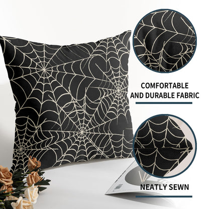 Halloween Spiderweb Pillow Covers 18x18 Set of 2 Black White Spider Web Outdoor Decorative Throw Pillows Halloween Scary Themed Farmhouse Pillowcases Linen Cushion Case Decor for Home Sofa Couch Bed