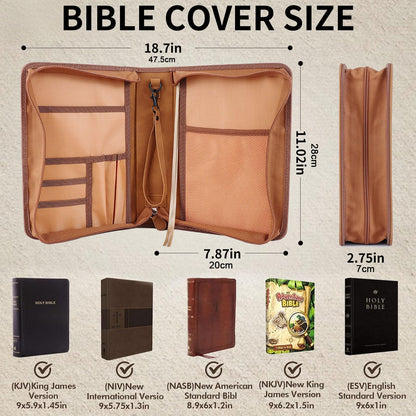 Leather Bible Cover Case with Durable Handle Quilted, Bible Journaling Kit, Bible Study Supplies & Christian Gift for Women and Teens