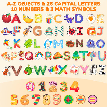 JoyCat Kids Magnets – 26 Cute Objects, Alphabet Uppercase Letters, and 0-9 Numbers, Math Fridge Magnets for Toddlers, Fun Educational Spelling Learning Gift for Toddlers & Kids