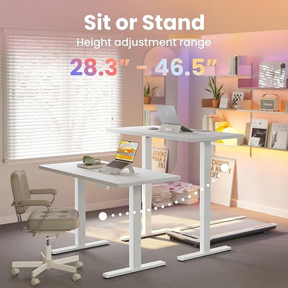 HUANUO 43 x 24 inch Electric Standing Desk Adjustable Height, 4 Memory Height Settings, Sit Stand Up Desk for Home Office & Computer Workstation, White