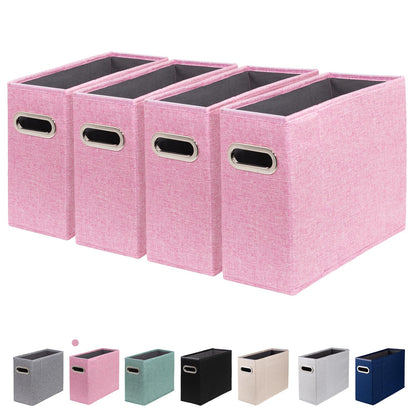 ComfortKeeper 4 Packs Letter Size File Organizer, File Folders Organizer, Fabric Storage Box, Collapsible Paper Organizer with Metal Handle, Smooth PVC Rails, Only Box (Pink)