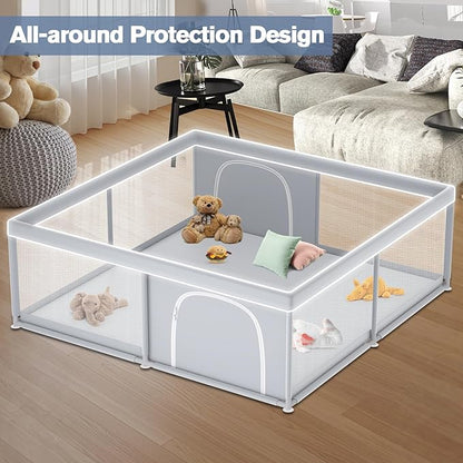 Extra Large Baby Playpen 79×79 Inch, Playpen with 2 Zipper Door for Babies and Toddlers, Play Pen Pin Indoor Outdoor Baby Play Fence