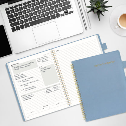 SUNEE Half Meeting Half Note - 8.5"x11" Professional Notebooks for Work - 160 Pages, A4 Size Project Planner, Spiral Meeting Agenda Organizer for Women Men, Note Taking,Office with Vegan Leather Cover