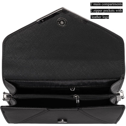 DEXMAY Women Envelope Clutch Faux Saffiano Leather Evening Handbag Foldover Clutch Bag Formal Dressy Purse Black