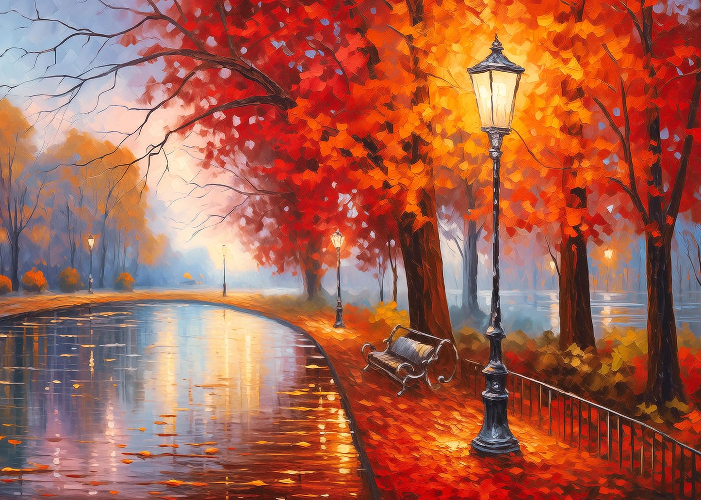 MBOQIU 1000 Piece Puzzle for Adults - Maple Park Puzzles for Adults 1000 Pieces, Letters on Back, Autumn Scene Jigsaw Puzzle, Park in Fall Challenging Puzzles for Teens Seniors - 27.6 x 19.7 inches