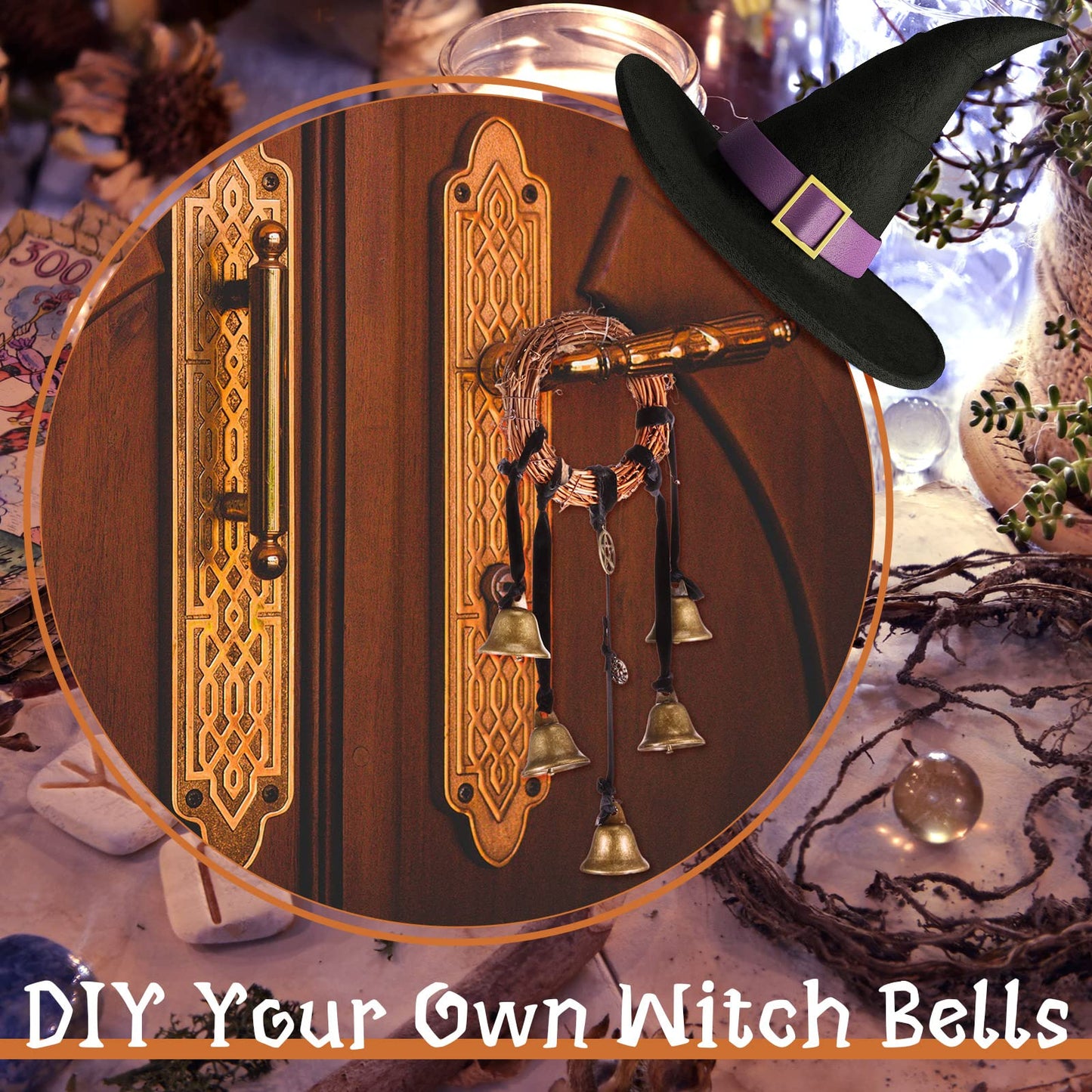 62 Pcs Witch Bells DIY Kit for Door Knob for Protection Witch Bell Witchy Decor Hanging Witchcraft Decorations Witches Wind Chimes Decor