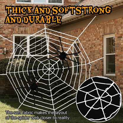 FathiSooc Spider Webs Halloween Decorations Outdoor, 16.5ft 12 Coils White Fake Spider Web, Scary Haunted House Outdoor Wall Decor for Halloween Party Hanging Decorations (16.5ft 12 Coils-White)